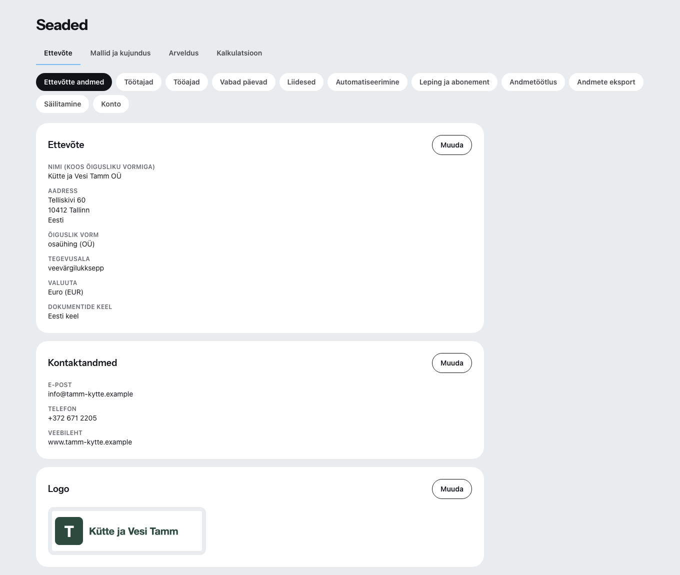 Seaded sakkidega ettevõte, mallid ja kujundus, raamatupidamine ja kalkulatsioon.